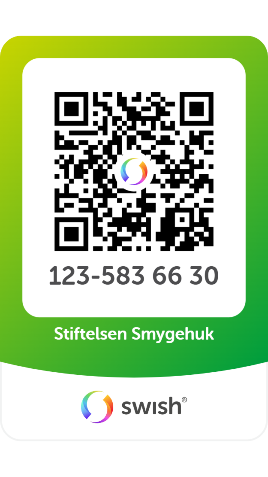Swish-QR-kod till Stiftelsen Smygehuk, nummer 123-583 66 30